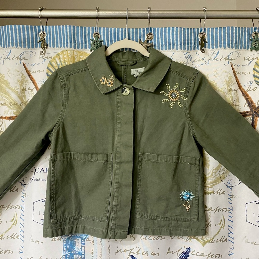 embroidered olive green jacket